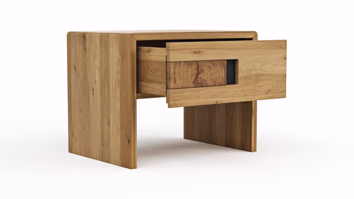 Nachttisch Baltimore - Rechts, Wildeiche massiv, mit Hirnholzeinsatz