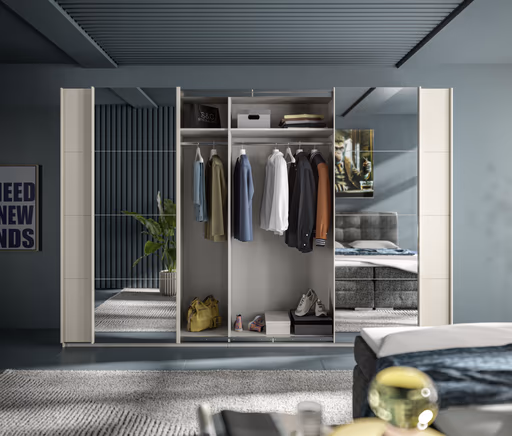 Schwebetürenschrank RIKK- B ca. 316 cm, Champagner, Spiegel