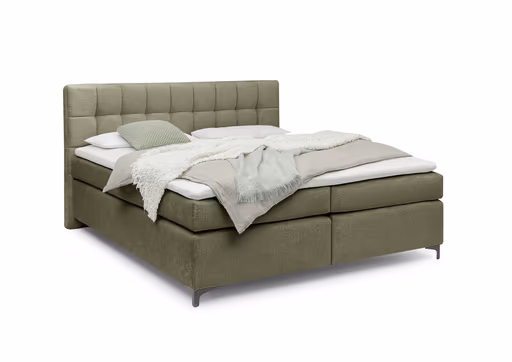 Boxspringbett HINDA- Liegefläche ca. 180x200 cm, Stoff, Olive, Bonell, Inkl. Topper