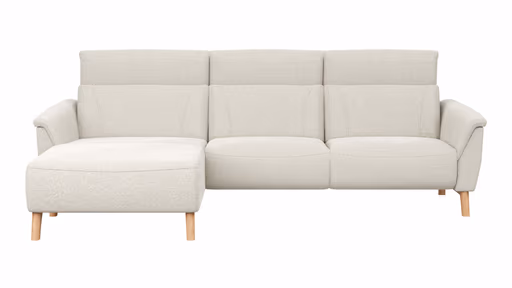 Ecksofa Nevin - Longchair links mit 2-Sitzer rechts, inkl. Kopfpolsterverstellung, Stoff, Weiß