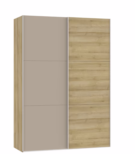 Schwebetürenschrank JOIN IT- B ca. 152 cm., Eiche Dekor, Glas, Braun, Matt