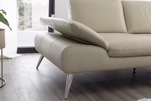 Ecksofa Collina - 2,5-Sitzer, Longchair rechts, inklusive Kopfstütze, Leder, Ecru