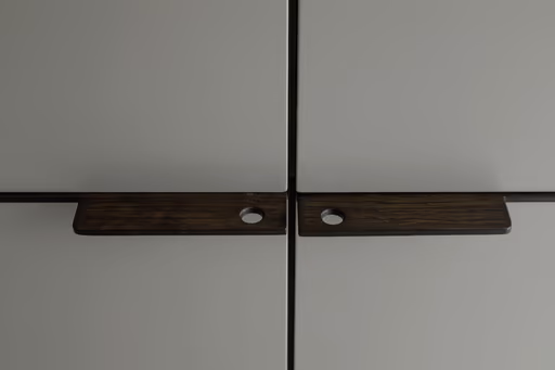 Drehtürenschrank Matera - BHT ca. 301x235x60 cm, Lack Matt, Muschelgrau, Griffe Coffee