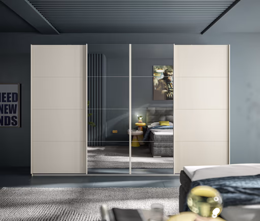 Schwebetürenschrank RIKK- B ca. 316 cm, Champagner, Spiegel