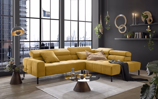  Ecksofa COLLEEN 2.0 - 2-Sitzer mit Ecke rechts, Sitzvorzug motorisch, Feincord, Gold