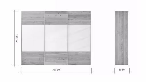 Schwebetürenschrank Colorado - B ca. 307 cm, Eichenfurnier mit Glas weiss