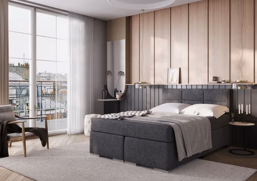 Boxspringbett- Liegefläche ca. 140x200 cm, Stoff, Anthrazit