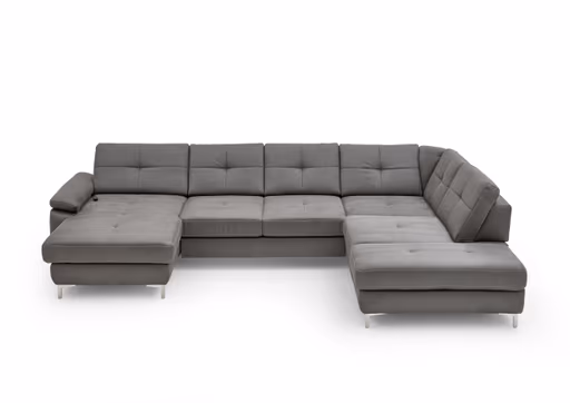 Wohnlandschaft - Longchair links mit 2,5-Sitzer und Ecke rechts, Sitztiefe verstellbar, Stoff, Eisengrau