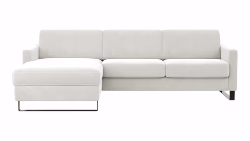 Schlafsofa Laredo - Longchair mit 2-Sitzer rechts inkl. Schlaffunktion mit Bettkasten, Stoff, Offwhite