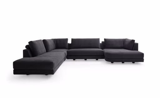 Ecksofa Cuneo - Ecke links mit 2-Sitzer und Longchair rechts - Boucle, Ash