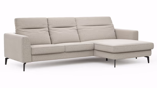 Ecksofa Rafaela 2.0 - 2,5-Sitzer mit Longchair rechts inkl. Kopfteilverstellung, Stoff, Champagner