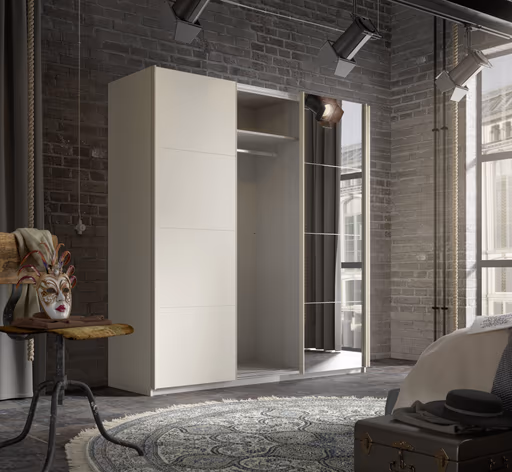 Schwebetürenschrank RIVASA- B ca. 203 cm, Champagner, Spiegel