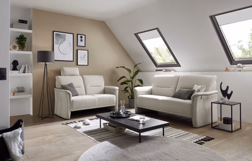 Sofa EM Melach - mit Kopfstütze, 2-Sitzer, Stoff, Natur