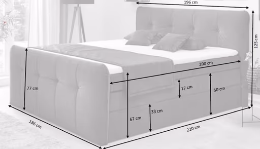 Boxspringbett HOLLIE- Liegefläche ca. 180x200 cm, Stoff, Grau, TFK H3/TFK H3