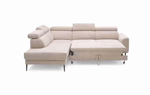 Ecksofa CHARIS - Ecke links, 2-Sitzer inkl. Schlaffunktion und Bettkasten, Microfaser, Sand