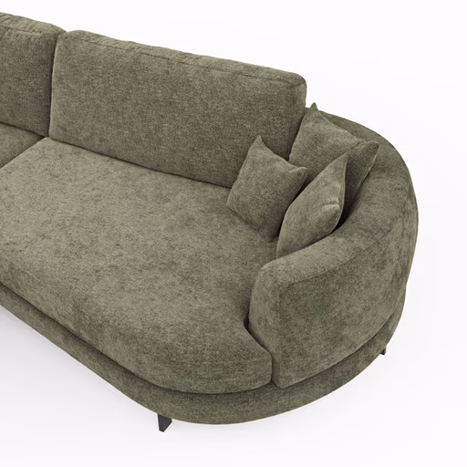 Ecksofa Solenne - Ottomane links mit Diwan rund rechts, Stoff, Olive