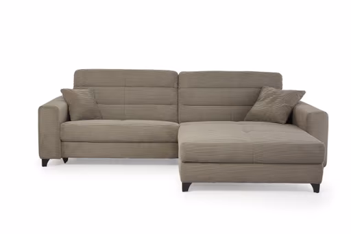 Ecksofa JAROM - 3-Sitzer, Ecke rechts inkl. Relaxfunktion (motorisch) und Kopfteil verstellbar, Stoff, Taupe