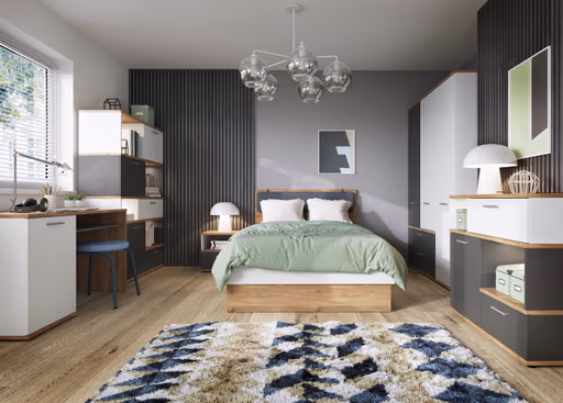 Schreibtisch- LB ca. 130x50 cm, Weiß, Eiche Dekor, Graphit