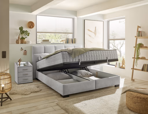 Boxbett - Liegefläche ca. 160x200 cm, Stoff, Silberfarben