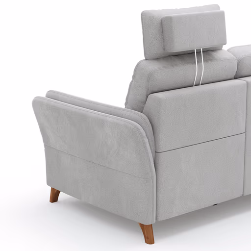 Ecksofa Vayra - Longchair links mit 2,5-Sitzer rechts, inkl. Relaxfunktion (motorisch) und Kopfstütze verstellbar (manuell), Stoff, Offwhite
