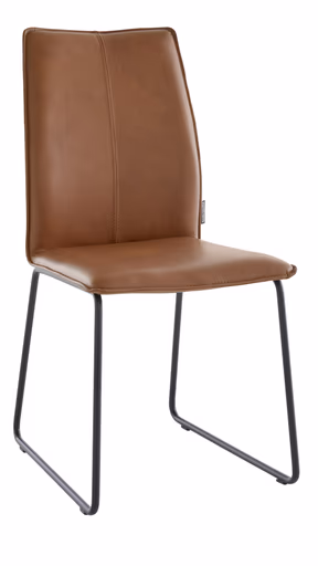 Stuhl Stine - Leder, Cognac, Kufe, Schwarz