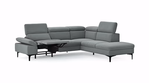 Ecksofa Felipa - 2,5-Sitzer mit Ecke rechts inkl. Armlehne verstellbar und Rückenlehne/Sitztiefe verstellbar (motorisch), Stoff, Grau
