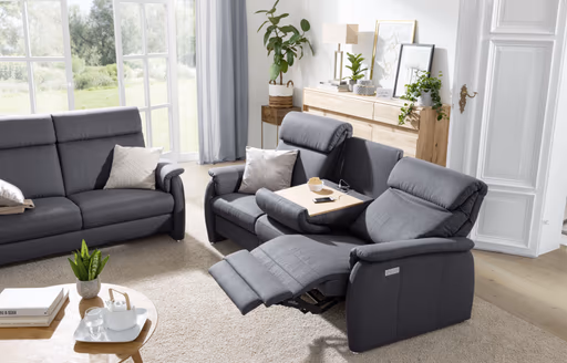 Trapezsofa EM Barcelona - 3-Sitzer, Relaxfunktion (motorisch), Stoff, Anthrazit