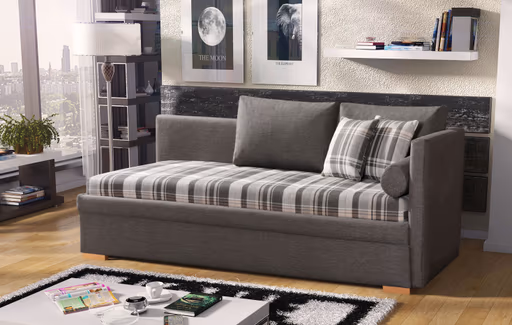 Einzelliege - mit Bettkasten, Stoff, Karo