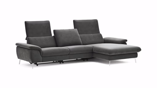 Ecksofa Gotera - 1,5-Sitzer med. + 1,5-Sitzer med. mit Longchair rechts inkl. Rückenlehne verstellbar, Stoff, Anthrazit