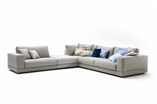 Ecksofa Juni - Ecke links mit 3-Sitzer, Stoff, Hellgrau