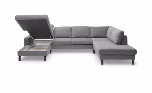 Wohnlandschaft CALM - Longchair links, 2-Sitzer, inkl. Schlaffunktion, Ecke rechts, Microfaser, Creme