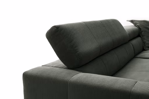 Ecksofa - 2-Sitzer mit Ecke rechts, Kopfteil verstellbar, Feincord, Olive