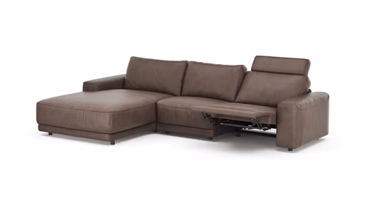 Ecksofa Balok - Longchair groß links mit 2,5-Sitzer, inkl. Relaxfunktion (motorisch) und Kopfstütze, Leder, Dunkelbraun