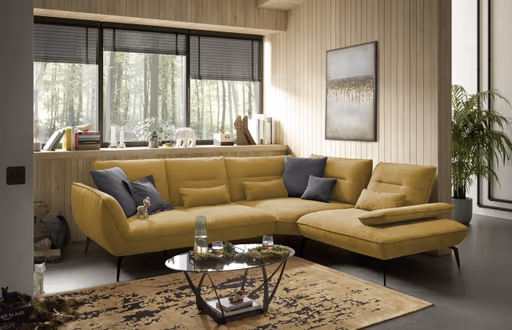 Ecksofa PAYTON - 2,5-Sitzer, Ecke rechts inkl. Rückenneigung, Armteilverstellung, Stoff, Senfgelb