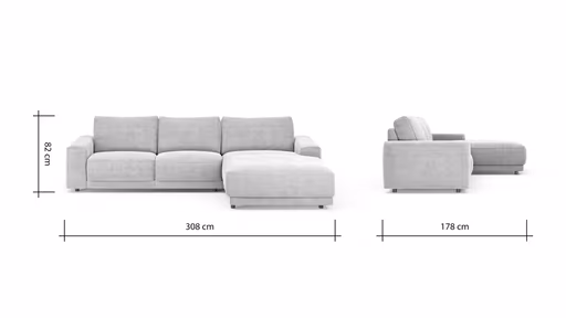 Ecksofa Balok - 2,5-Sitzer mit Longchair groß rechts, Stoff, Eisengrau
