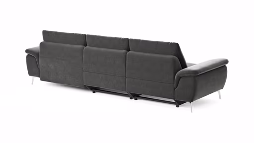 Ecksofa Gotera - 1,5-Sitzer med + 1,5-Sitzer med mit Longchair groß rechts inkl. Schlaffunktion (teilmotorisch), Armlehne klappbar, Rückenlehne verstellbar  und einmal Relaxfunktion (teilmotorisch), Stoff, Anthrazit