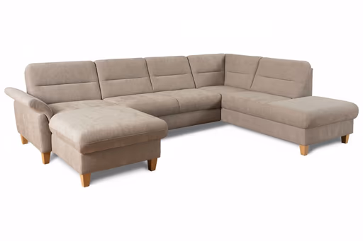 Wohnlandschaft - Longchair links mit 2,5-Sitzer und Ecke rechts, Stoff, Taupe