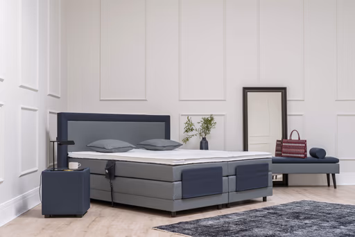 Boxspringbett Nelma - Liegefläche ca. 180x200 cm, Stoff, Blaugrau-Dunkelblau