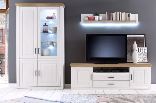 Wohnwand - mit Beleuchtung, Pinie Nachbildung