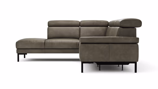 Ecksofa Hudson - Ecke links mit 2,5-Sitzer inkl. Kopfteil/Armlehne verstellbar und Sitzvorzug/Relaxfunktion (motorisch), Leder, Braungrün