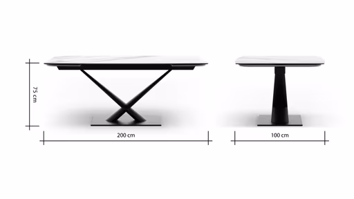 Esstisch Savona - LB ca. 200x100 cm, ausziehbar, Keramik, Weiß, Bootsform