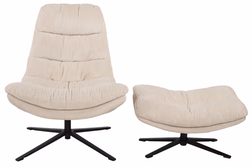 Relaxsessel mit Hocker - drehbar, Cord, Beige