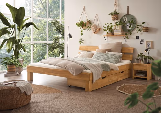 Bettgestell- Liegefläche ca. 180x200 cm, Wildeiche, Massiv, Geölt