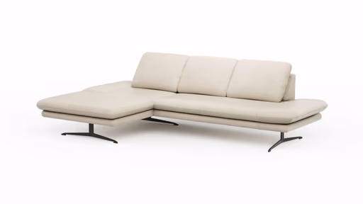 Ecksofa Hubertus - Longchair links mit 2-Sitzer, Armlehne verstellbar, Leder, Creme