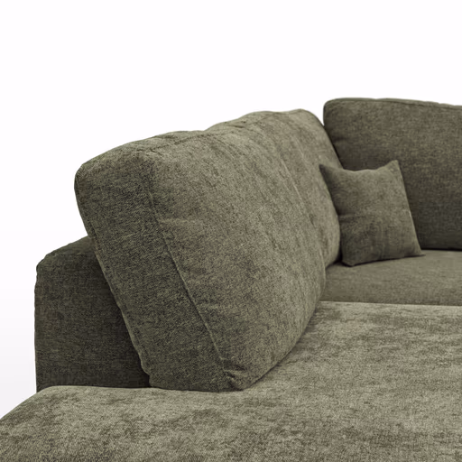 Ecksofa Solenne - Ottomane links mit Diwan rund rechts, Stoff, Olive
