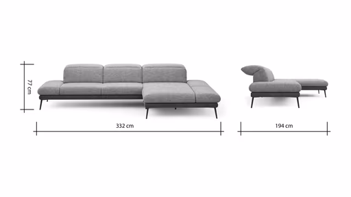 Ecksofa Elena - 2,5-Sitzer und Longchair rechts, Kopfteil/Armlehne verstellbar, Stoff Limette
