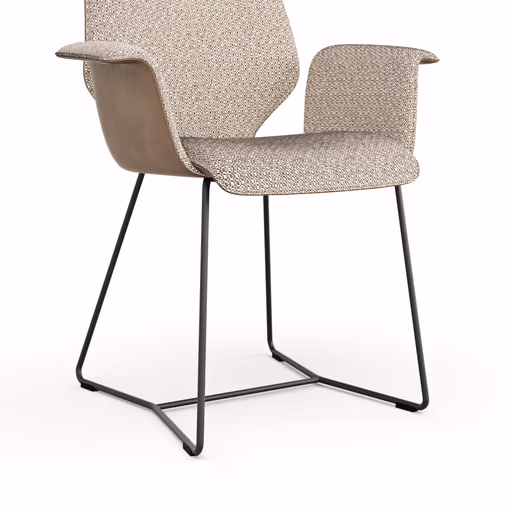 Armlehnstuhl Penthouse - Stoff, Hellgrau, Leder, Steingrau, Kufen, Anthrazit