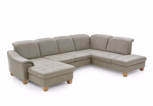 Wohnlandschaft - Longchair links mit 2,5-Sitzer und Ecke rechts, Kopfteil verstellbar, Stoff, Platin