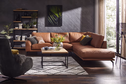 Ecksofa Redington - 2,5-Sitzer mit Ecke rechts, Leder, Cognac