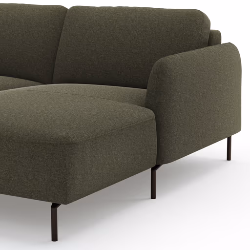 Ecksofa Leona - 3-Sitzer mit Longchair rechts inkl. Sitzvorzug motorisch, Stoff, Braungrün